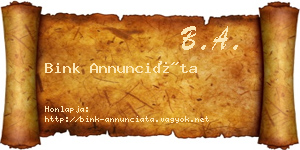 Bink Annunciáta névjegykártya